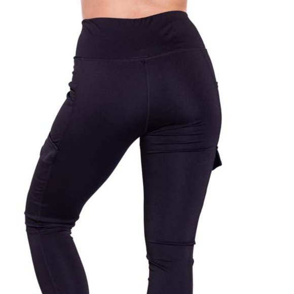 High-Waisted Black Fitness Leggings with Side Cargo Pockets - Picture 4 of 5
